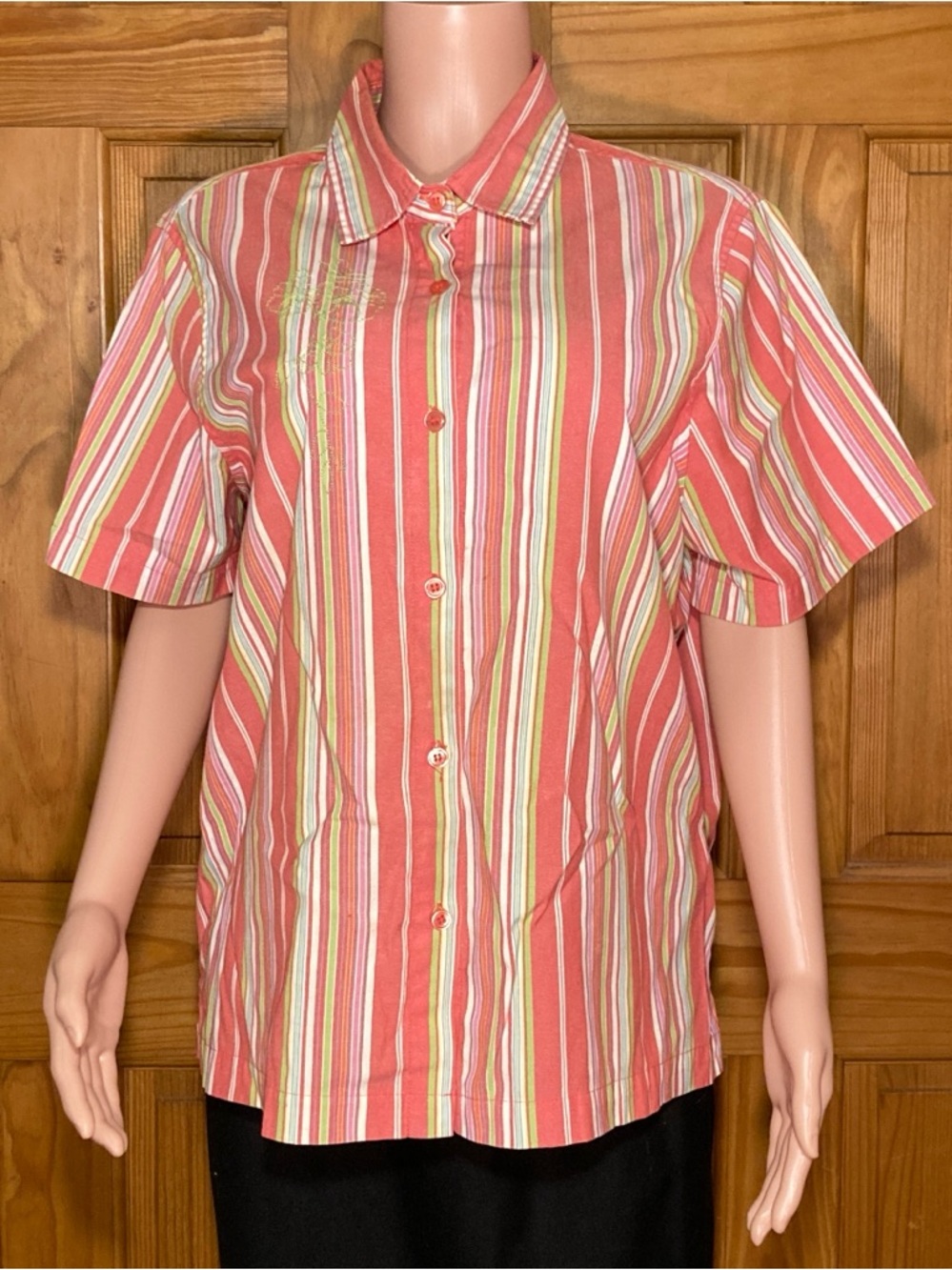 EUC Blair Vintage 90s Top Short Sleeve Blouse Red White Size XL Extra Large